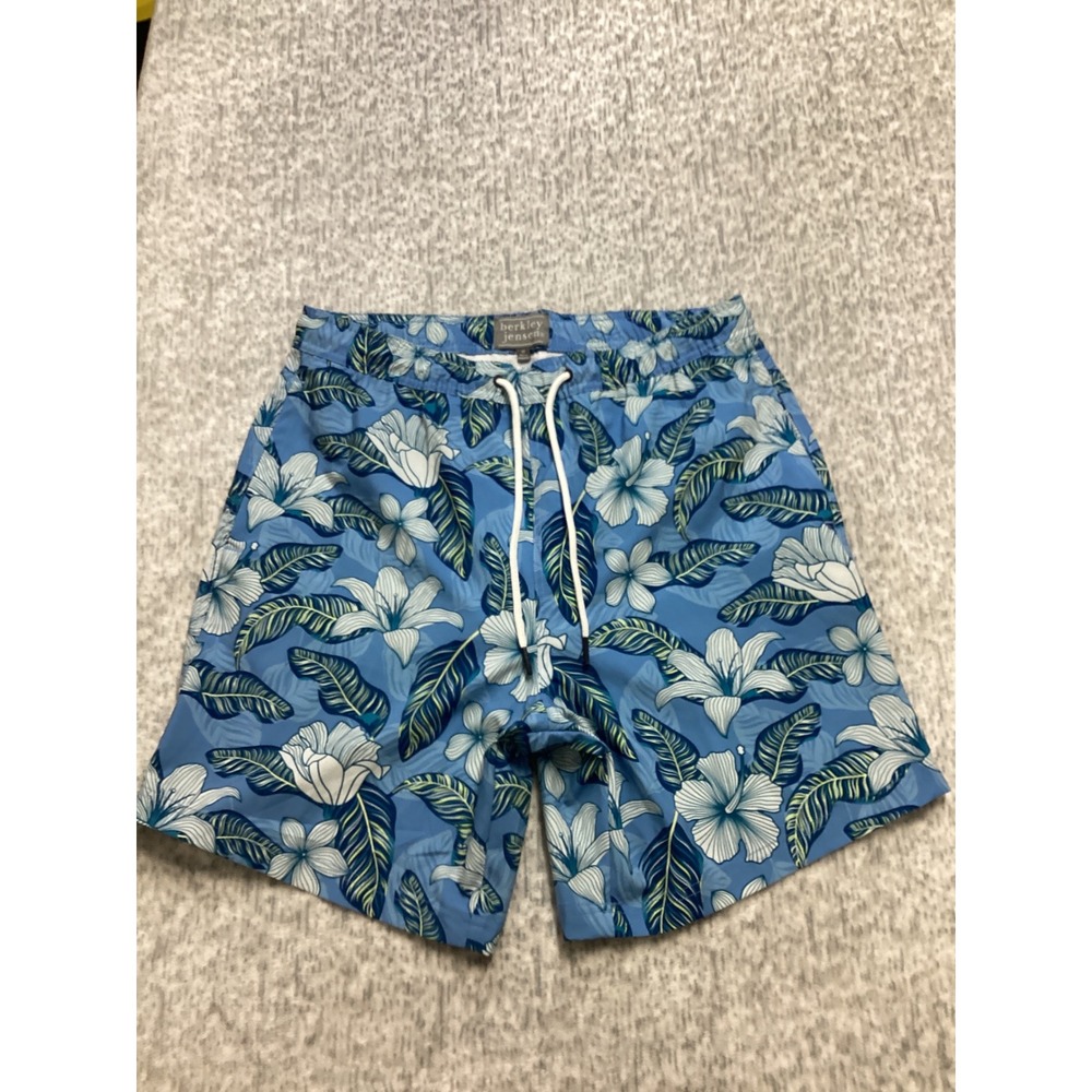 Berkley Jensen‎ Mens Blue Tropical Floral Swim Trunks Mesh Lined Medium nwot